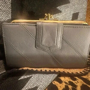 Gray Genuine Leather Wallet with Gold Clasp